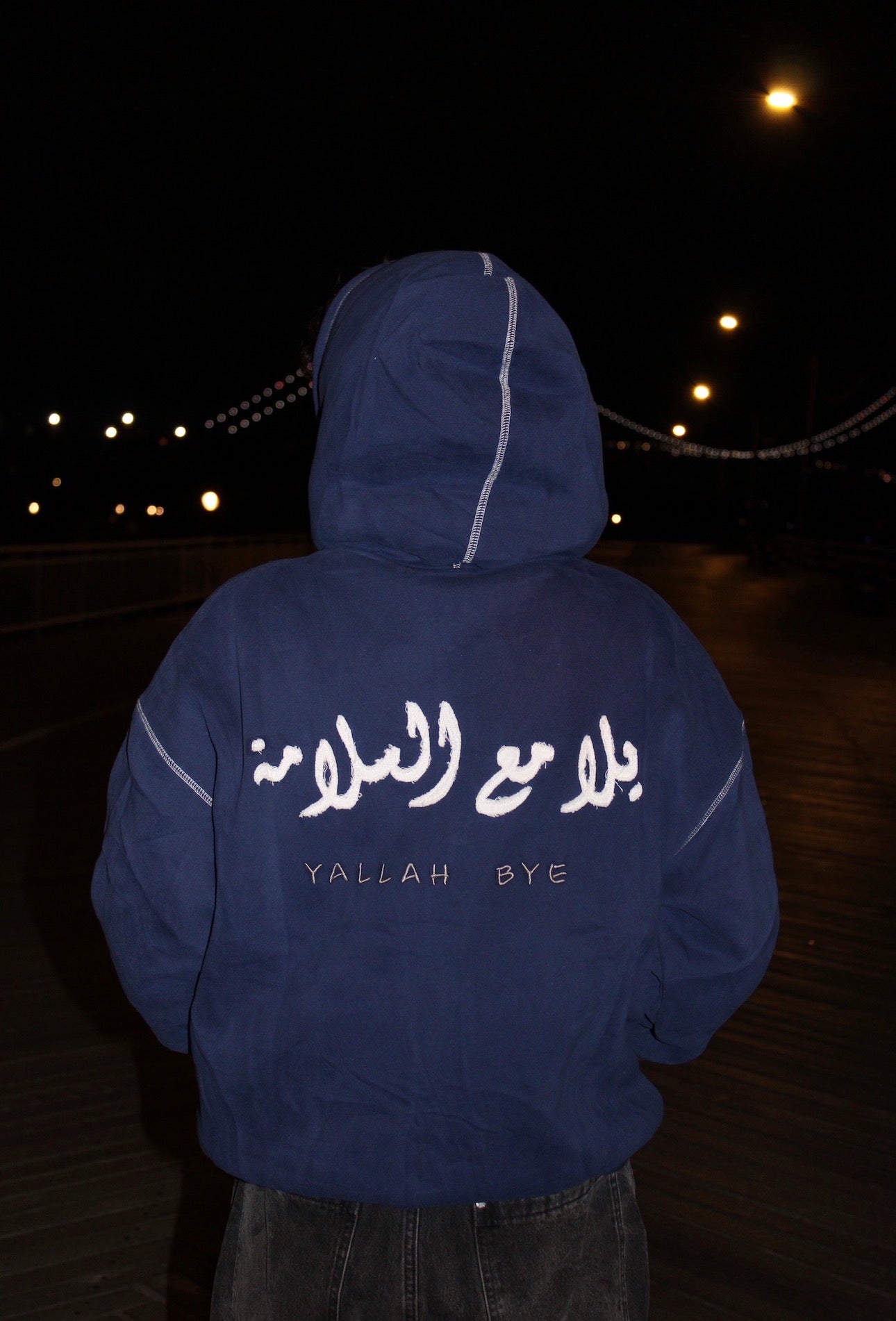 NAVY 'YALLAH BYE' HOODIE